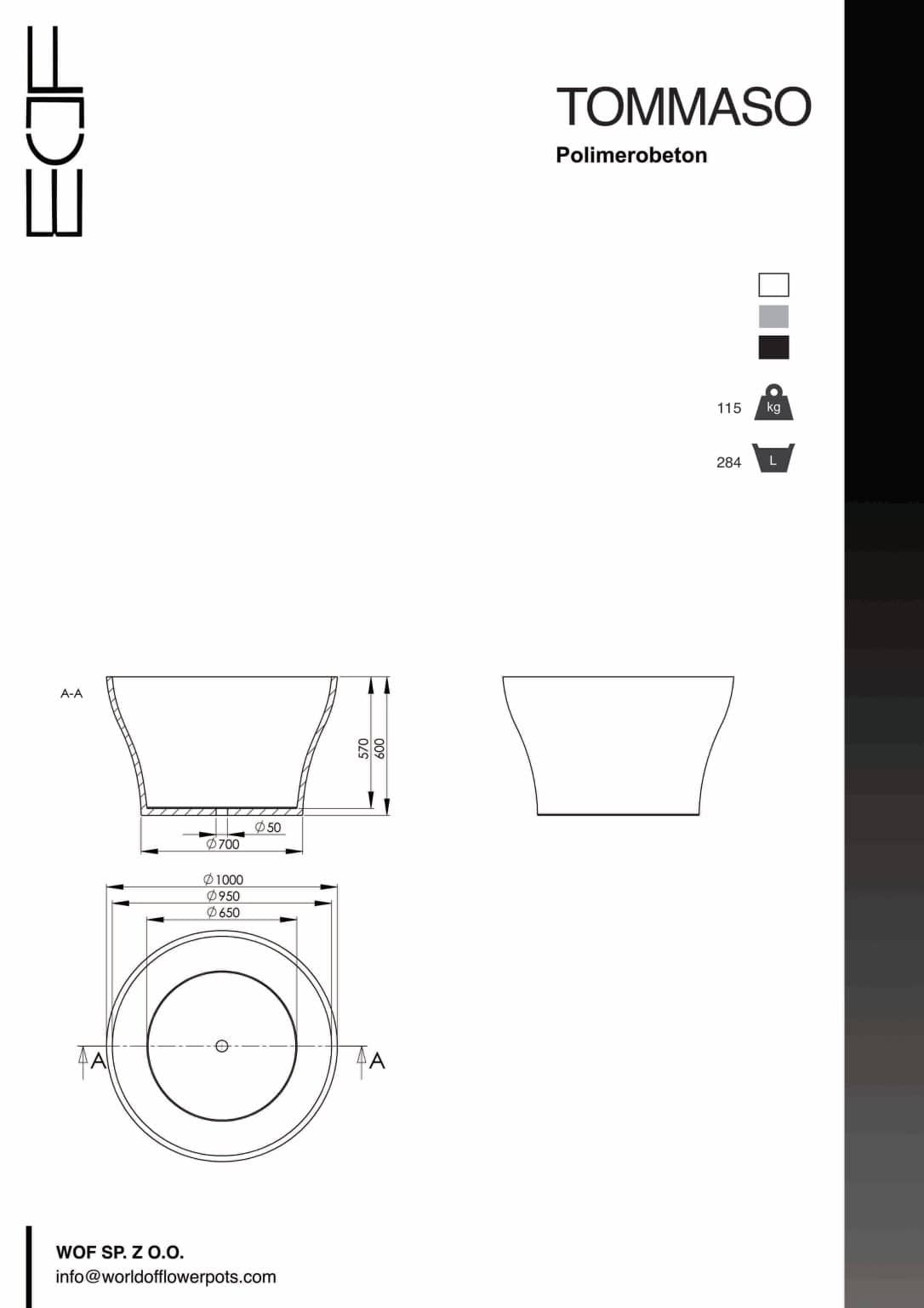 Donica betonowa Tommaso tech info