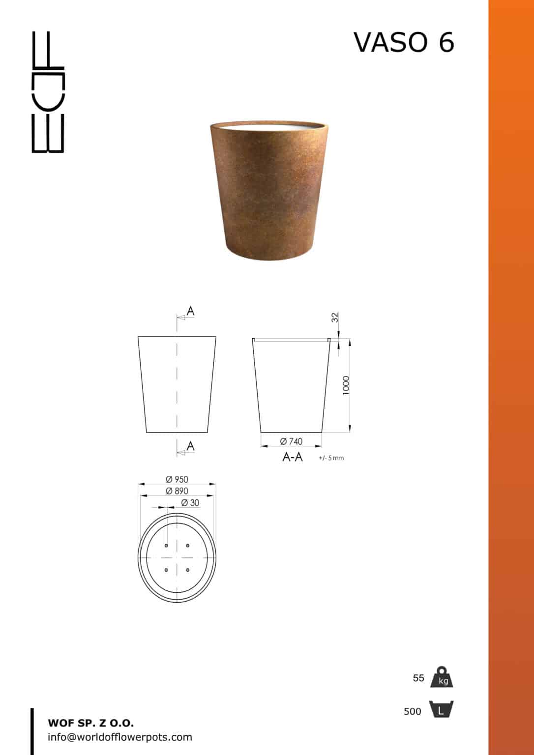 Vaso 6 donica stożkowa z cortenu