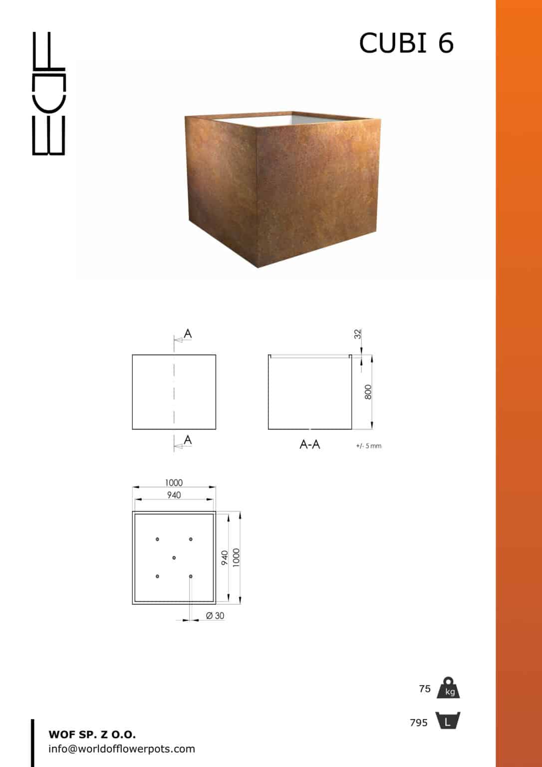 Cubi 6 donica z cortenu