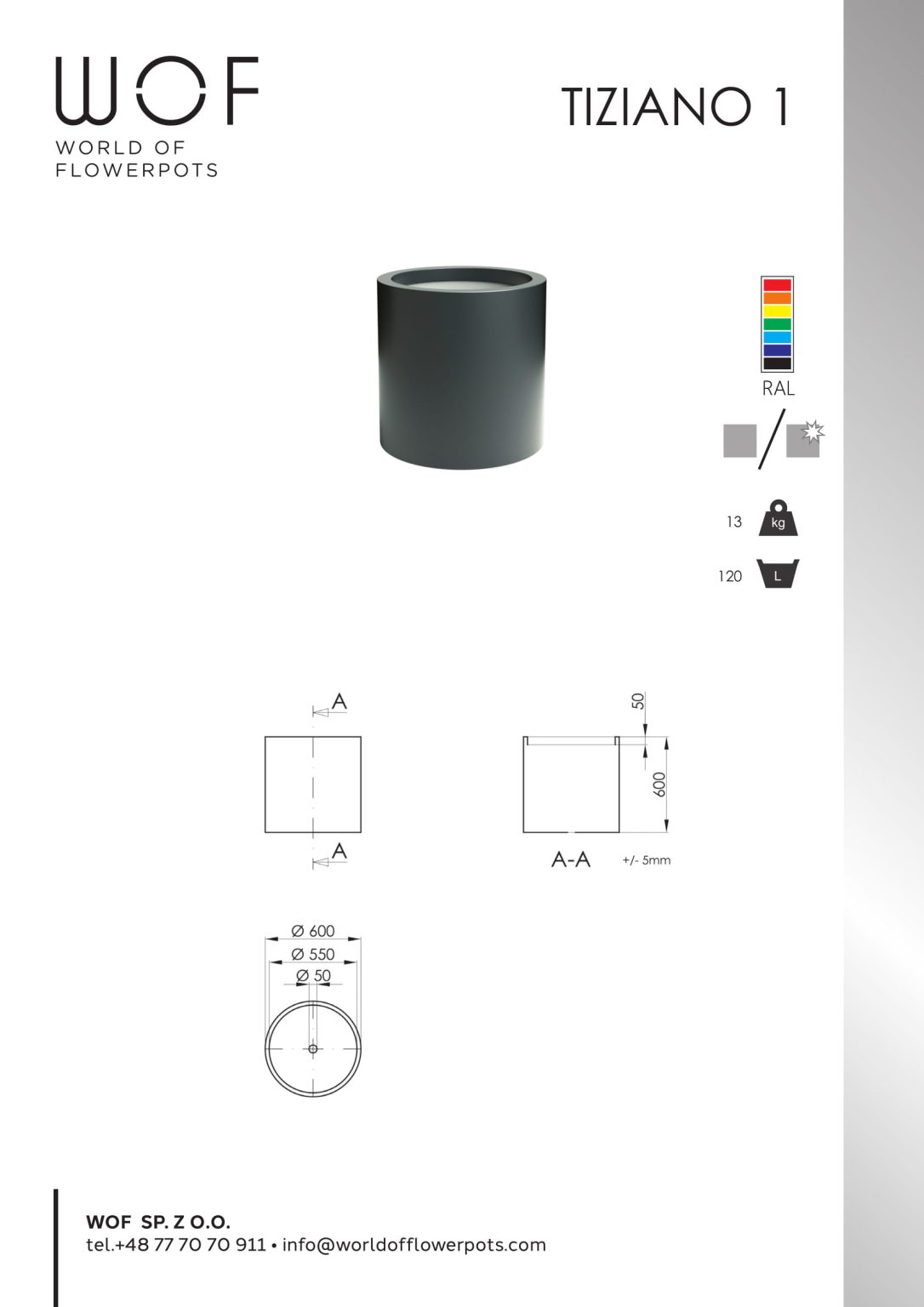 Tiziano 1 donice okrągłe z aluminium