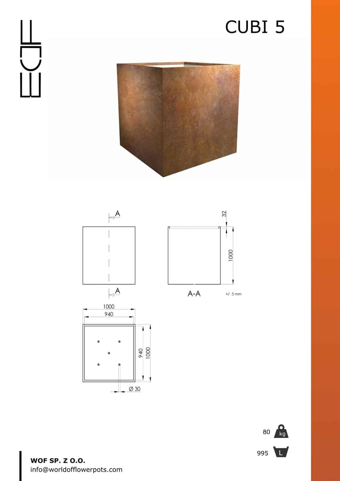 Cubi 5 donice ze stali korten