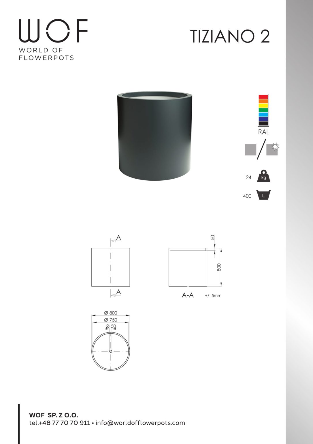 Tiziano 2 okrągłe donice aluminiowe