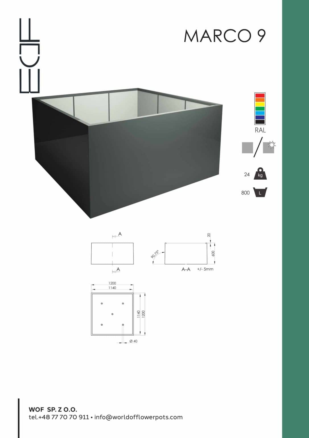 Plastikowa donica z włókna szklanego Marco-9-tech-info