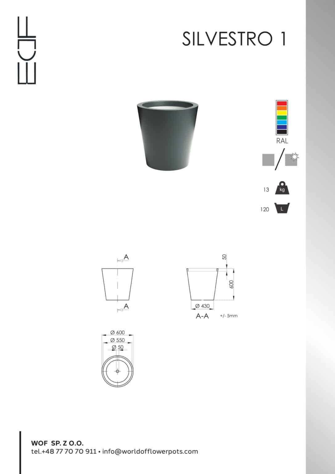 Silvestro 1 stożkowa donica z aluminium