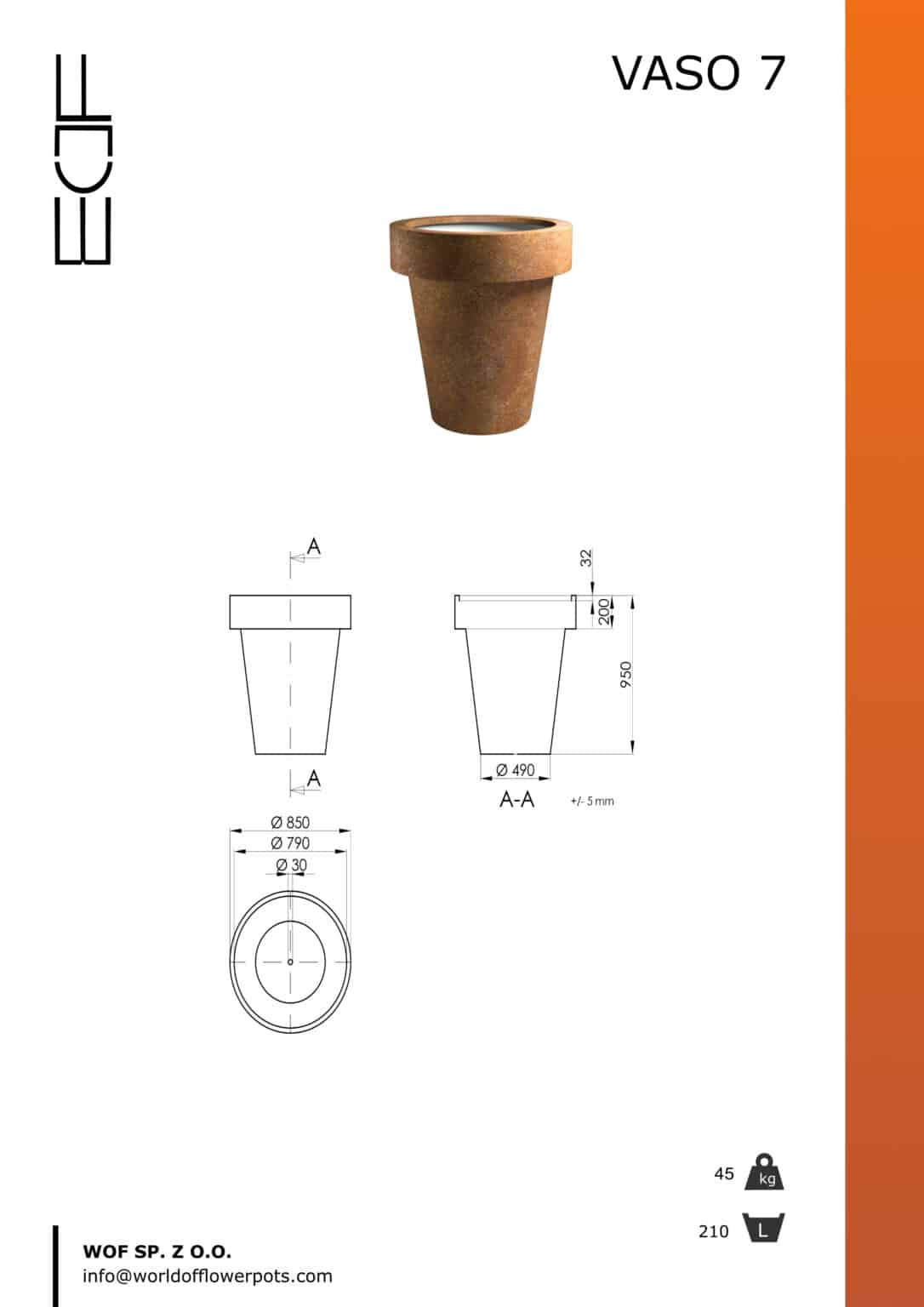 Vaso 7 donice zewnętrzne duże z cortenu