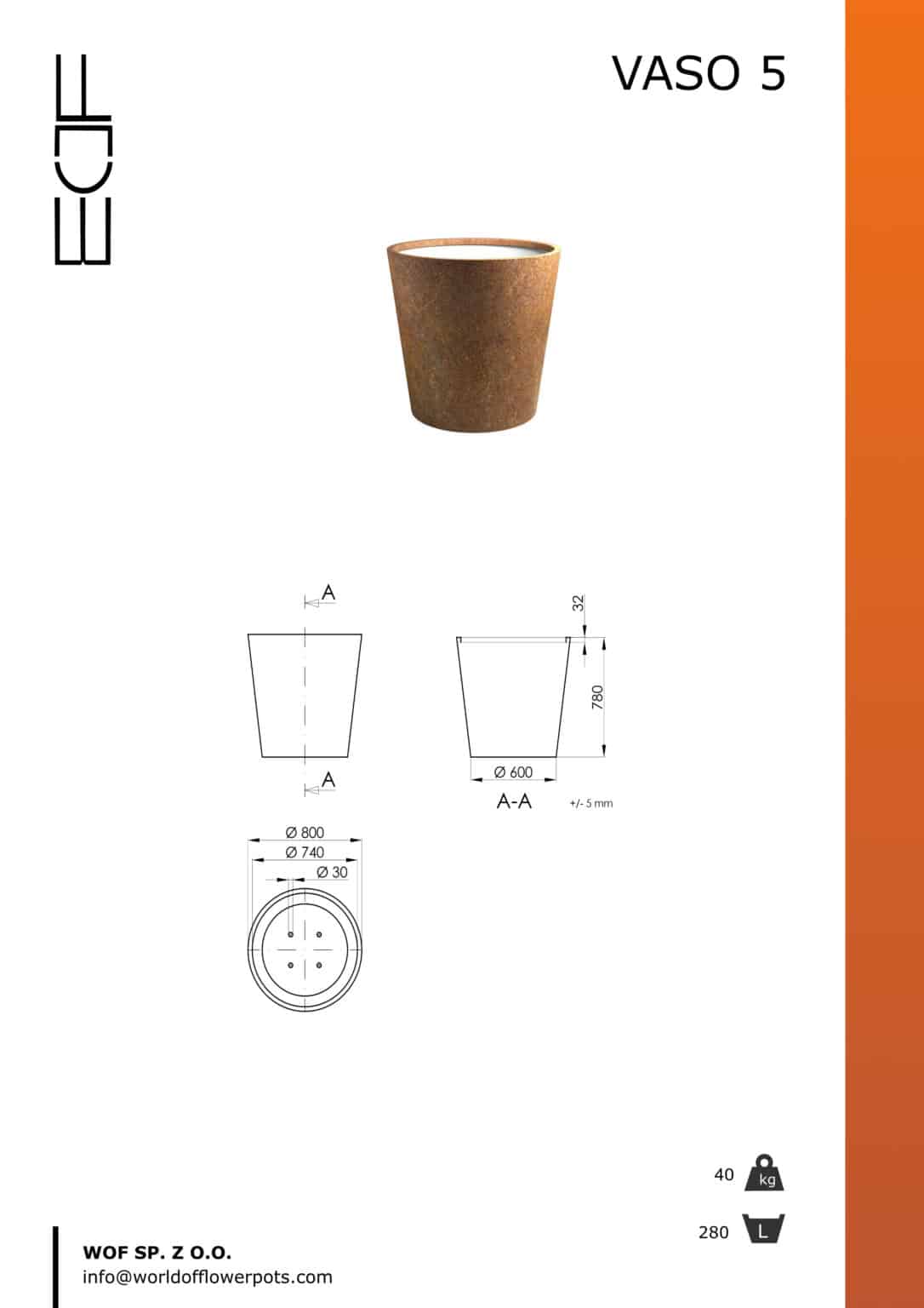 Vaso 5 doniczki ze stali korten