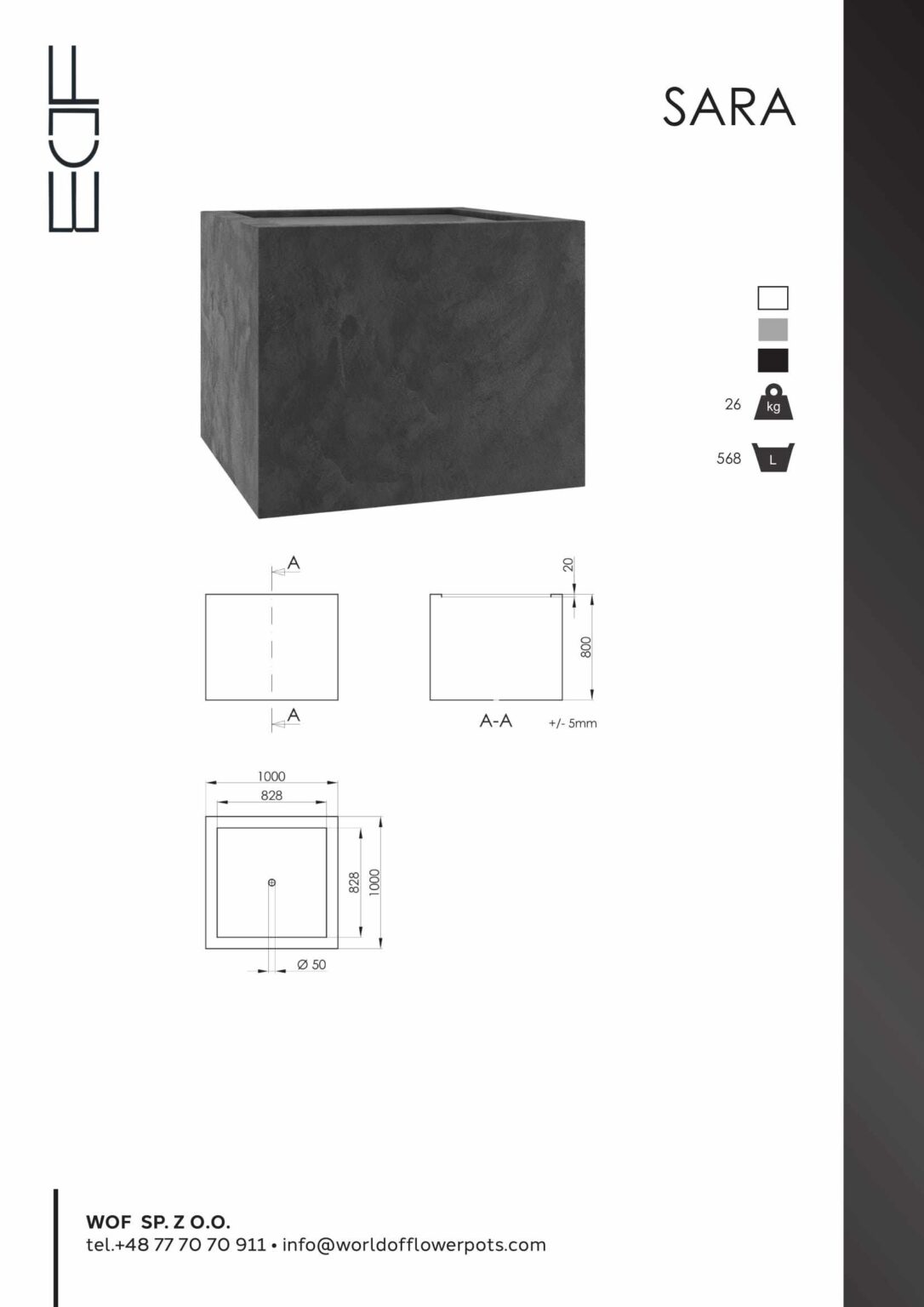 Donica z włókna szklanego Sara-tech info