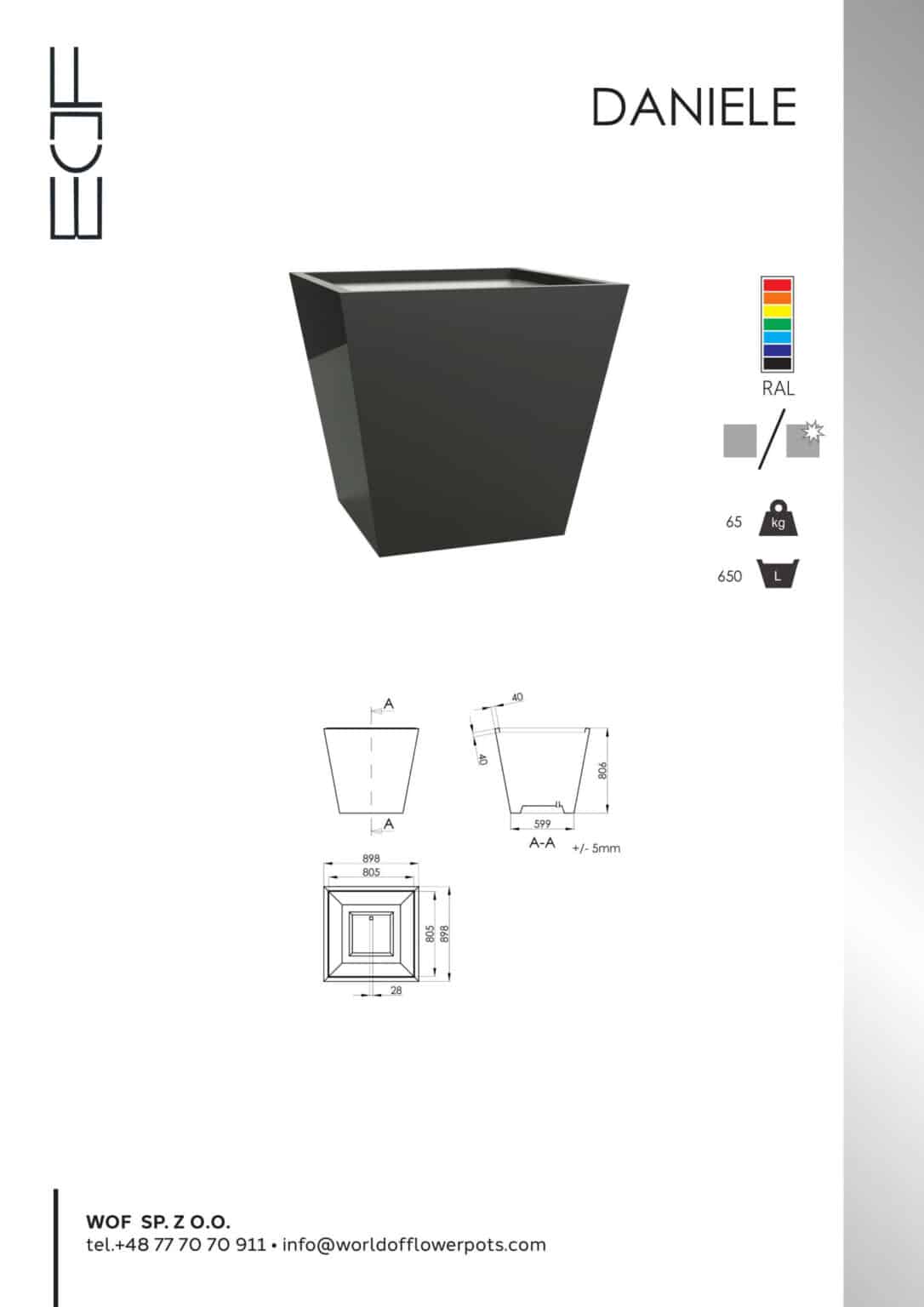 donica trapezowa z aluminium Daniele tech info