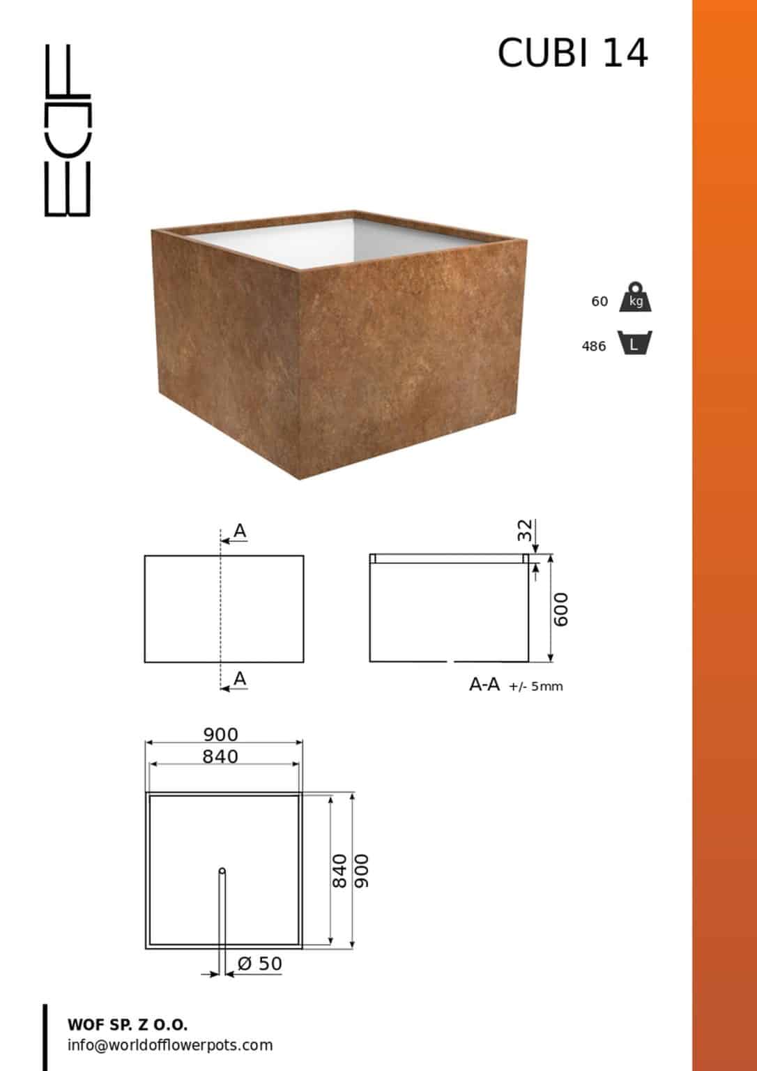 Cubi 14 kwadratowa doniczka z cortenu