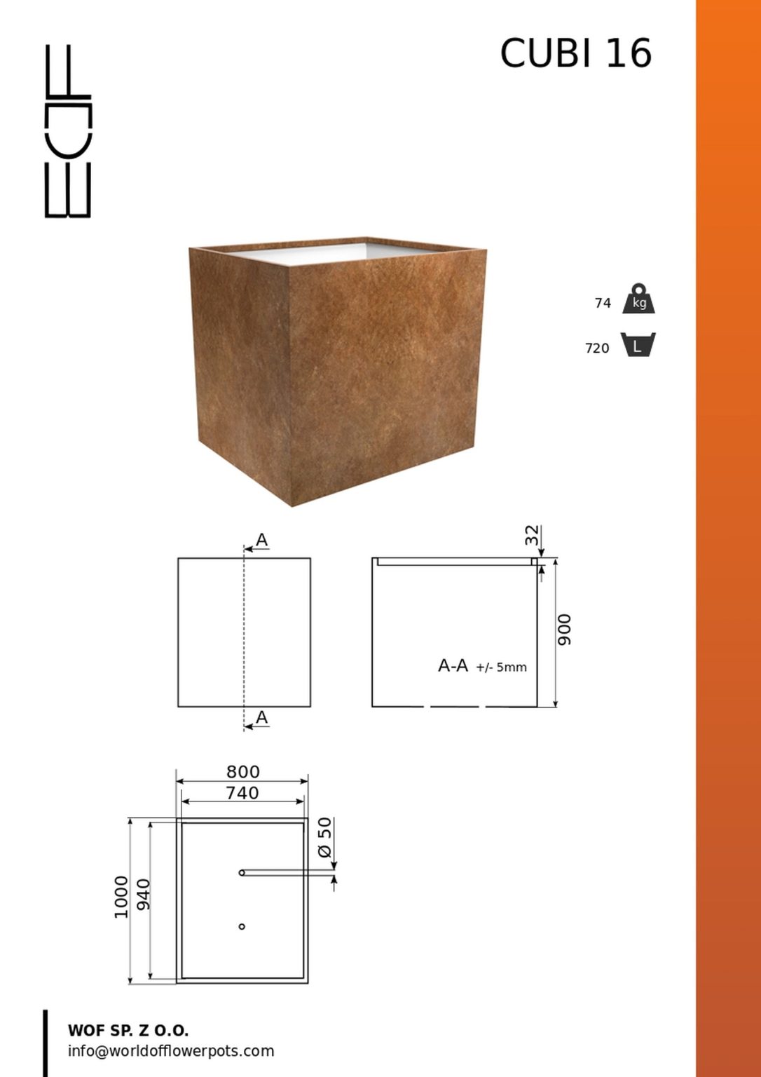 Donica corten Cubi 16