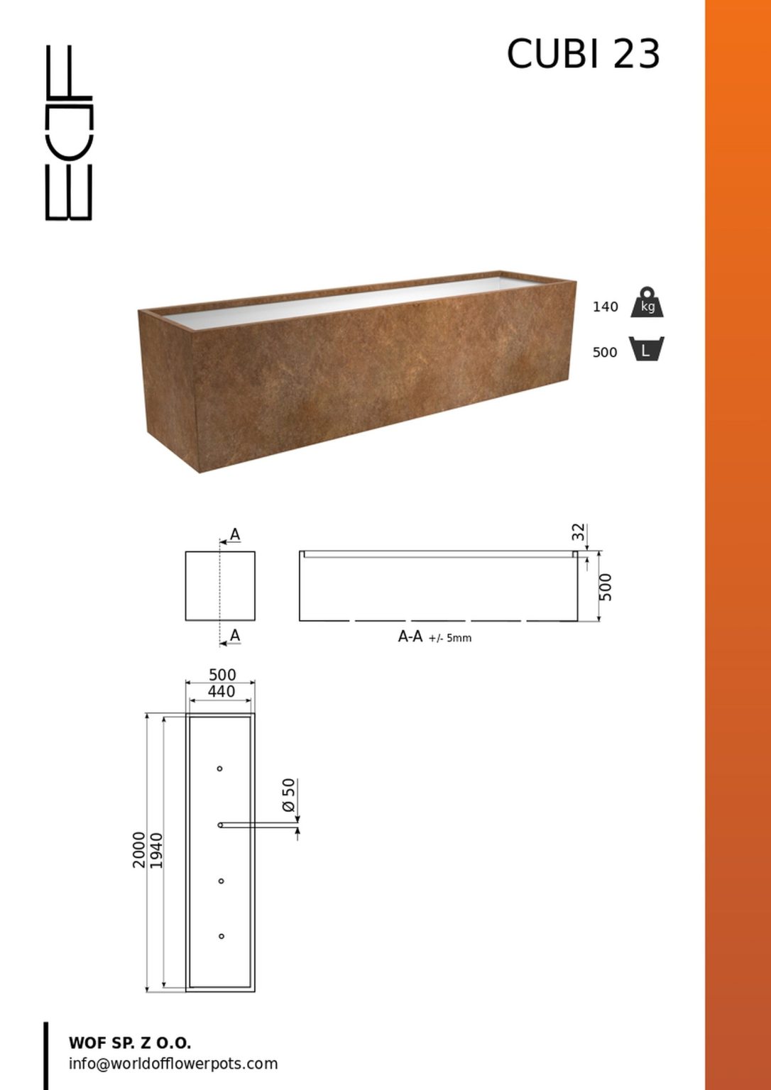 Donica corten Cubi 23