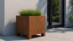 Donica corten Cecilia 11 Mobile pod ścianą nowoczesnego domku