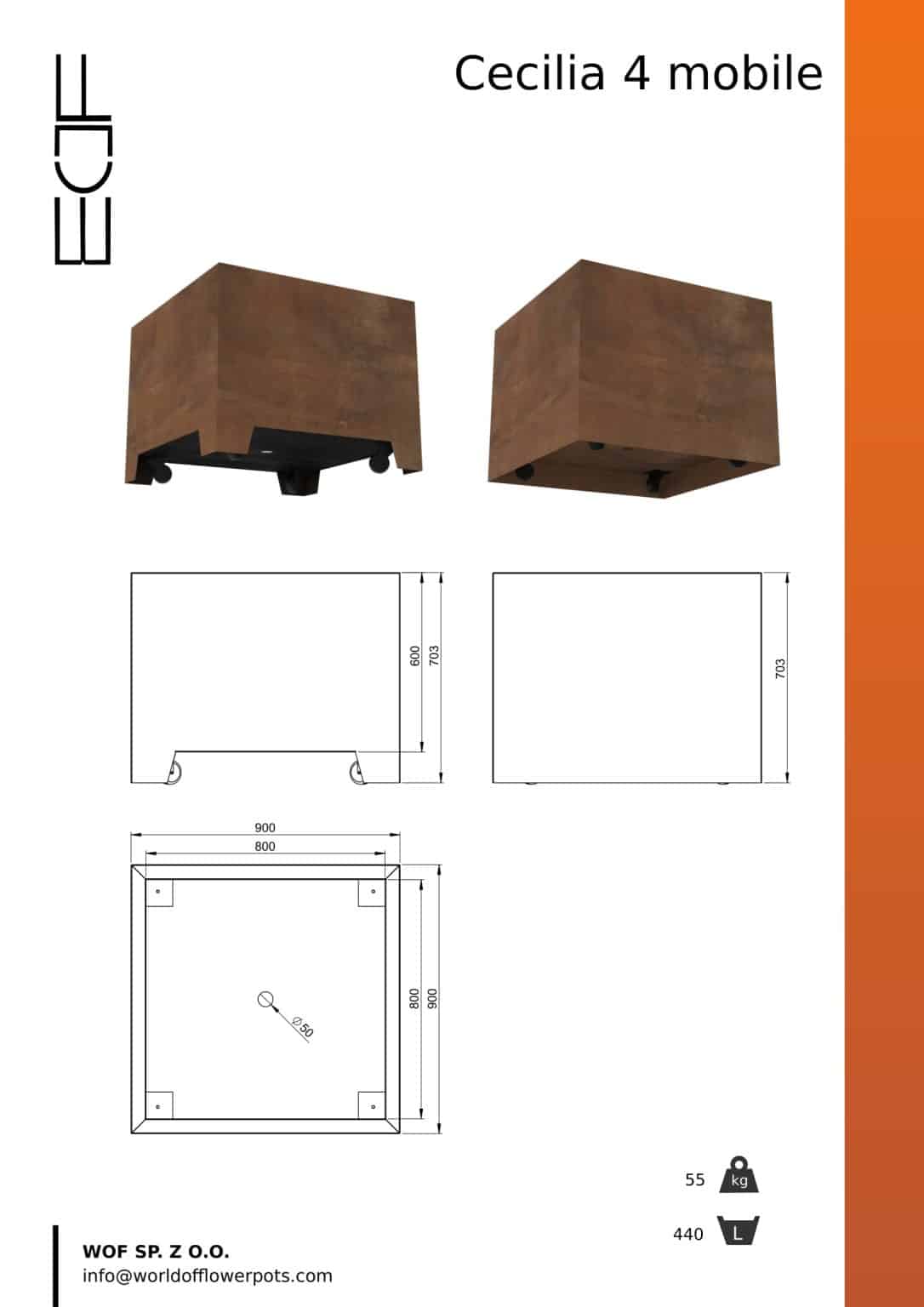 Cecilia 4 mobile-tech-info 2 opcje donica z cortenu z kółkami