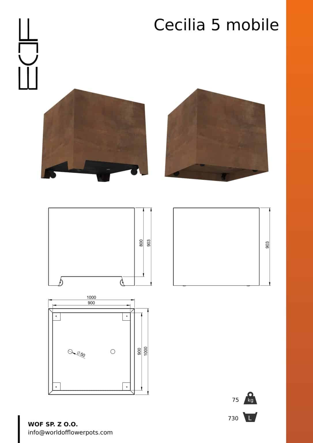 Cecilia 5 mobile-tech 2 opcje donice stalowe przesuwne