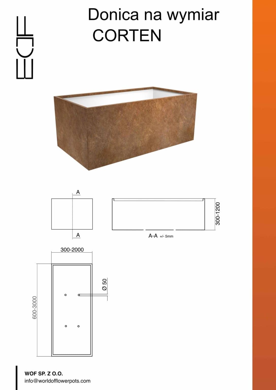 donica na wymiar Corten