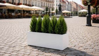 Donica ogrodowa z włókna szklanego Camilio 4 ustawiona na rynku w mieście