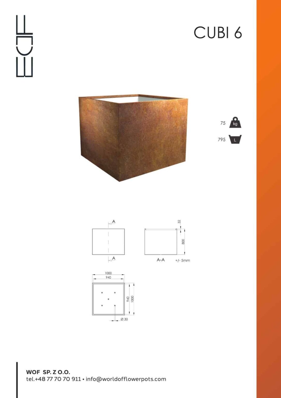 wysoka donica corten Cubi 6