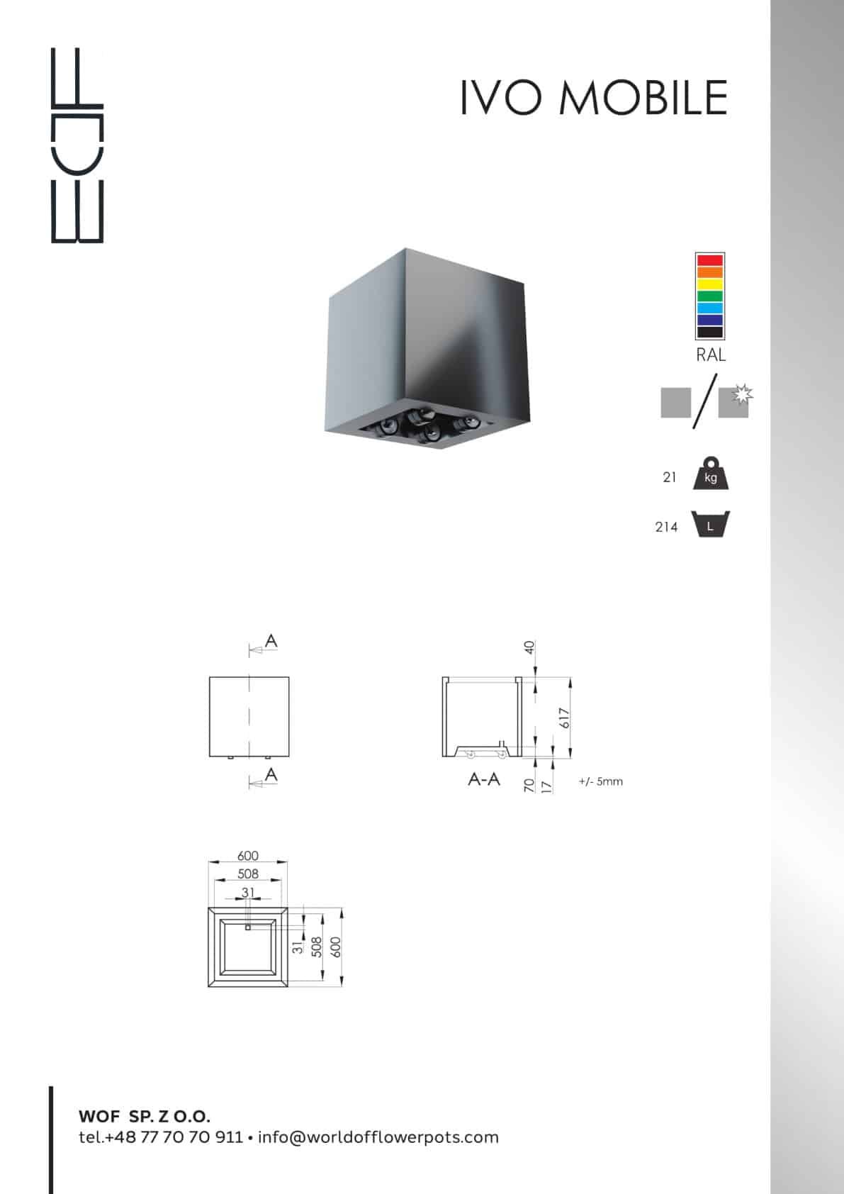 aluminiowa donica na kółkach Ivo Mobile