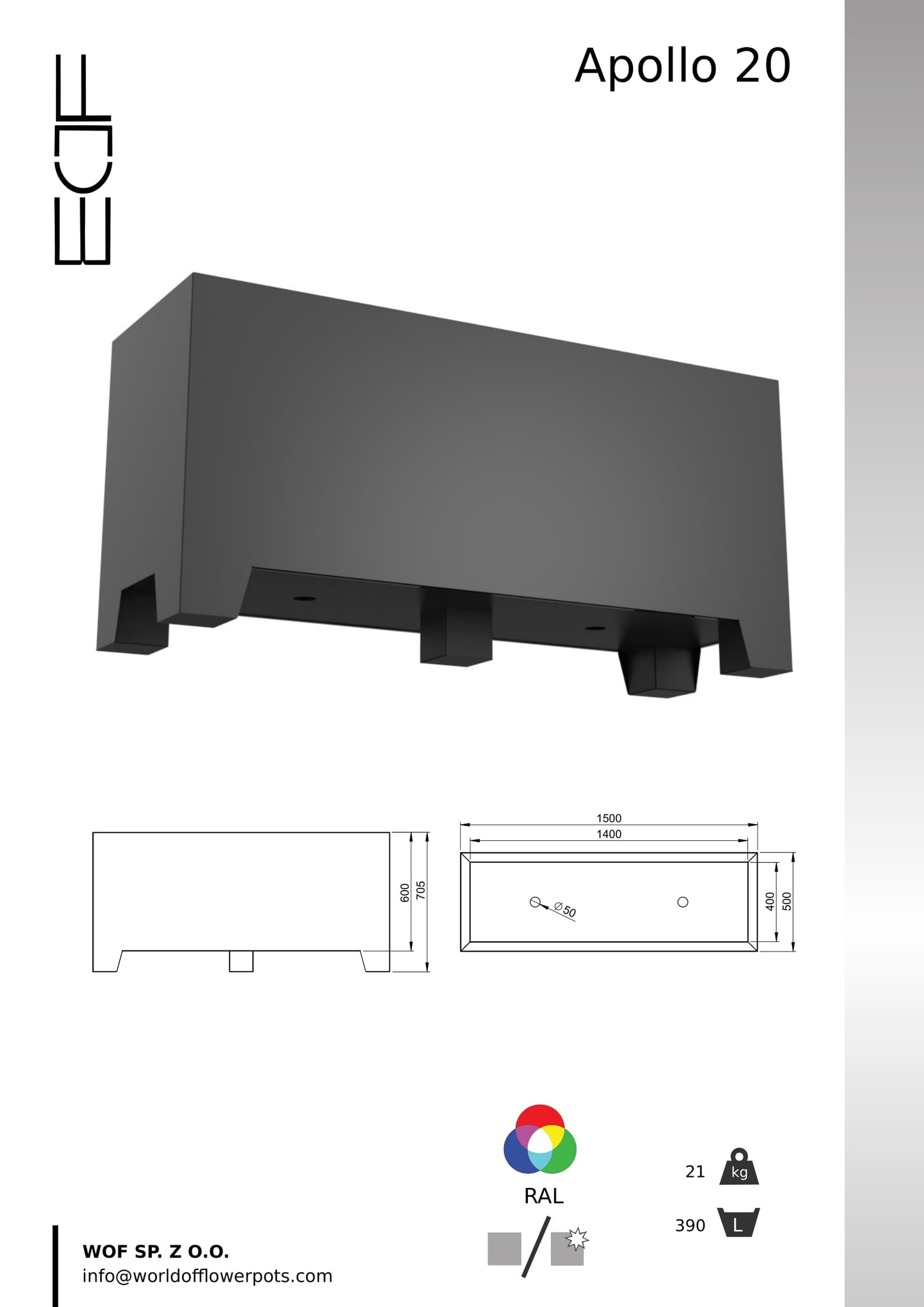 aluminiowa donica na nóżkach Apollo 20