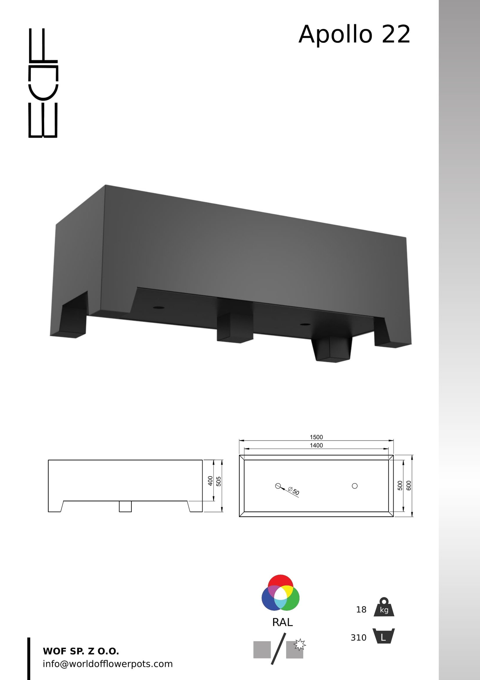 aluminiowa donica na nóżkach Apollo 22