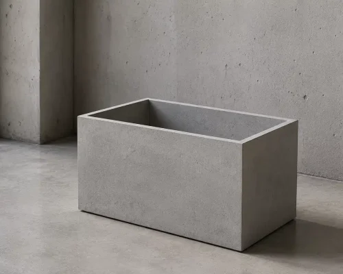 Prostokątna donica betonowa z jasnego betonu architektonicznego