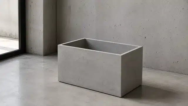 Prostokątna donica betonowa z jasnego betonu architektonicznego